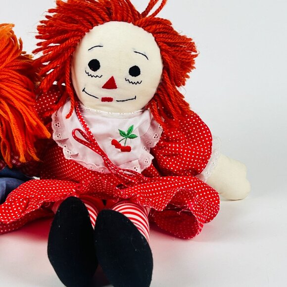 Vintage Raggedy Ann & Andy Dolls Soft Plush Pair 19” Red Polka Dot Clothes - Picture 7 of 11